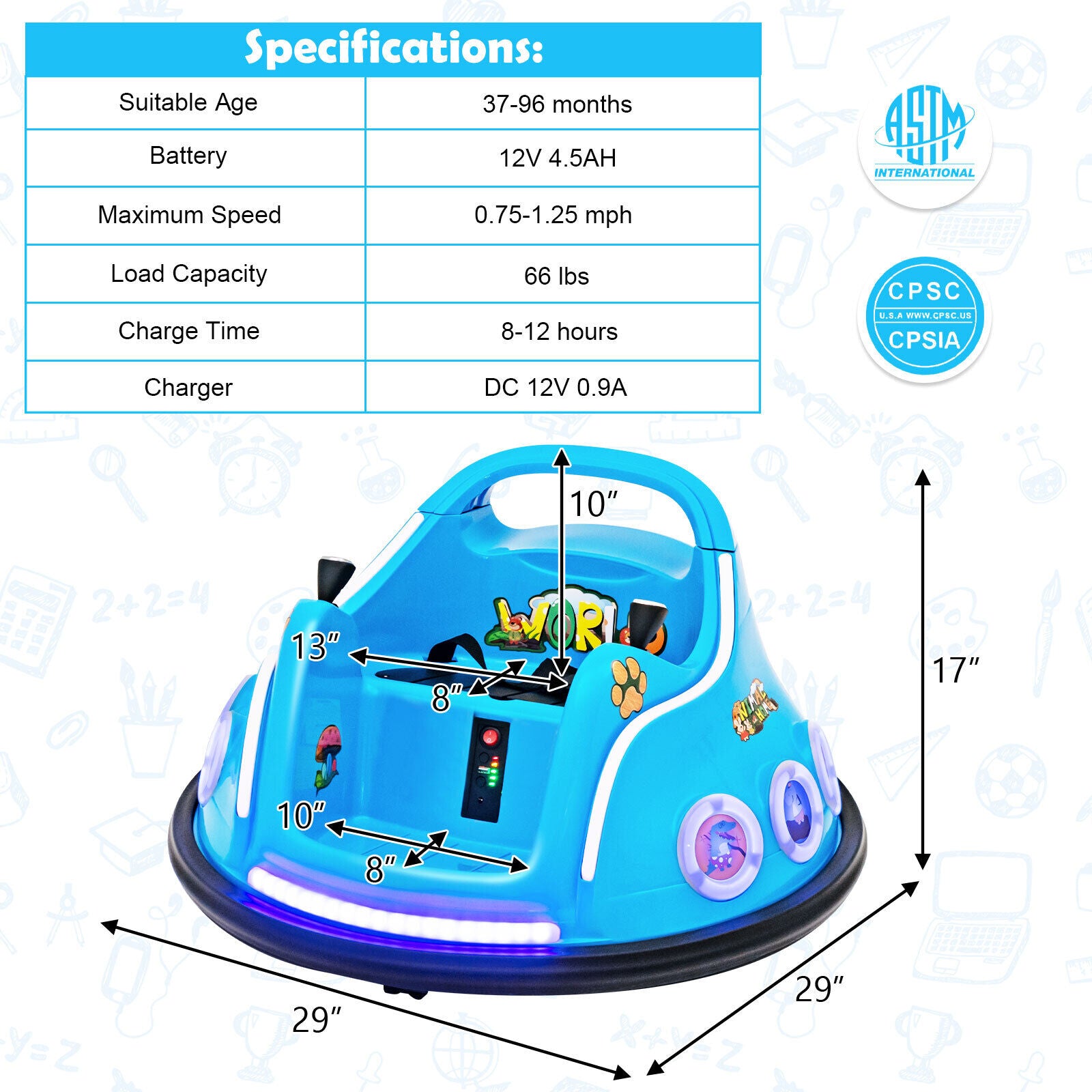 Electric Bumper Car for Kids with Remote Control, LED Lights, and Music