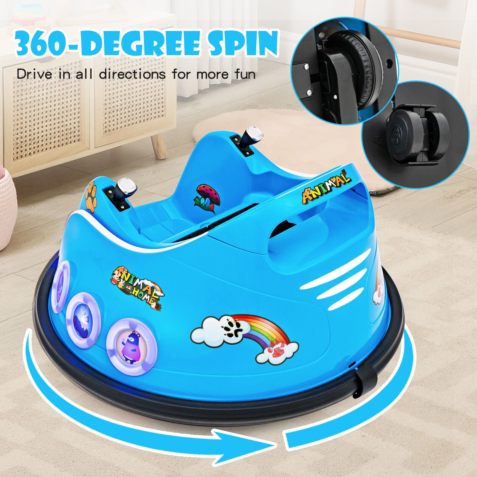 Electric Bumper Car for Kids with Remote Control, LED Lights, and Music