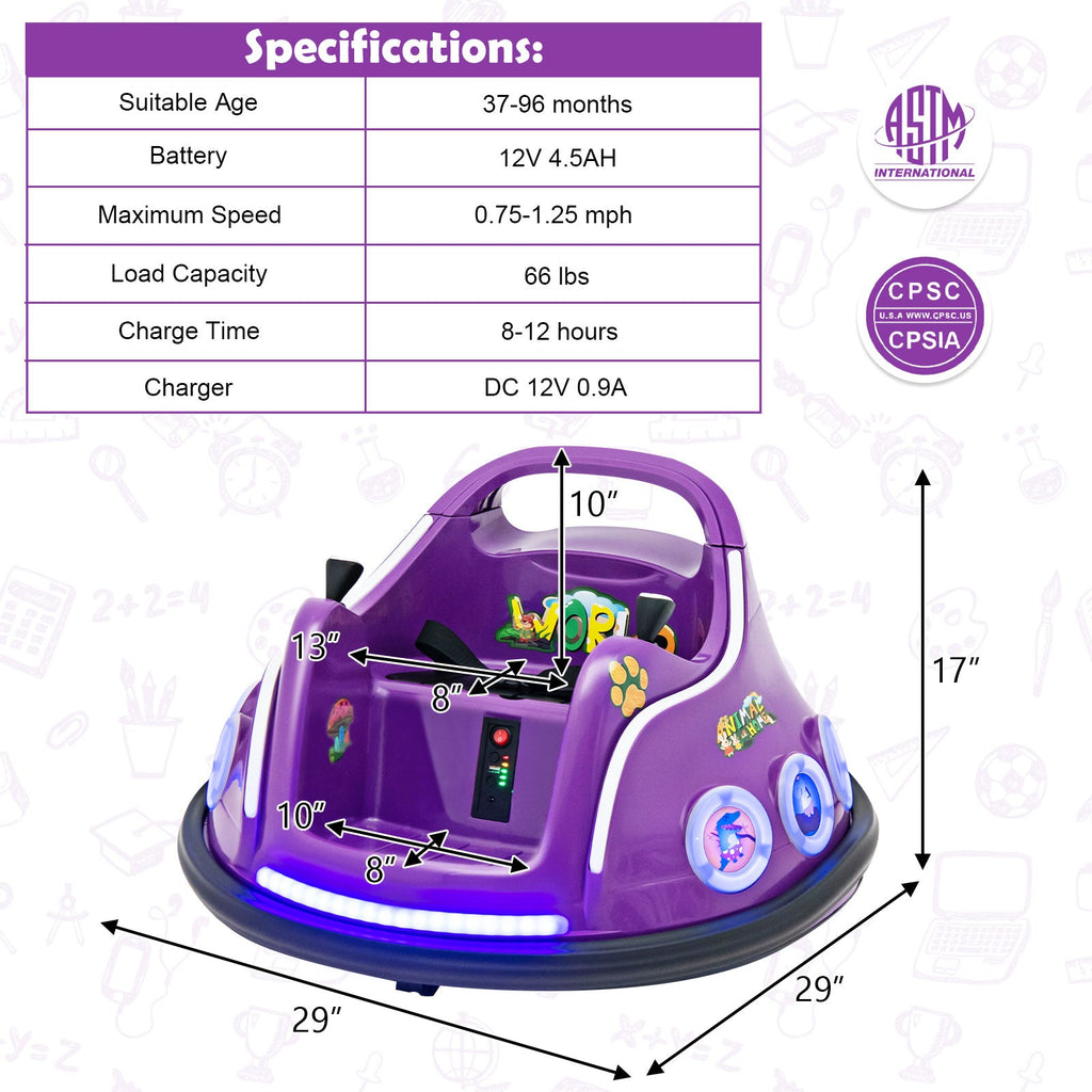 Electric Bumper Car for Kids with Remote Control, LED Lights, and Music