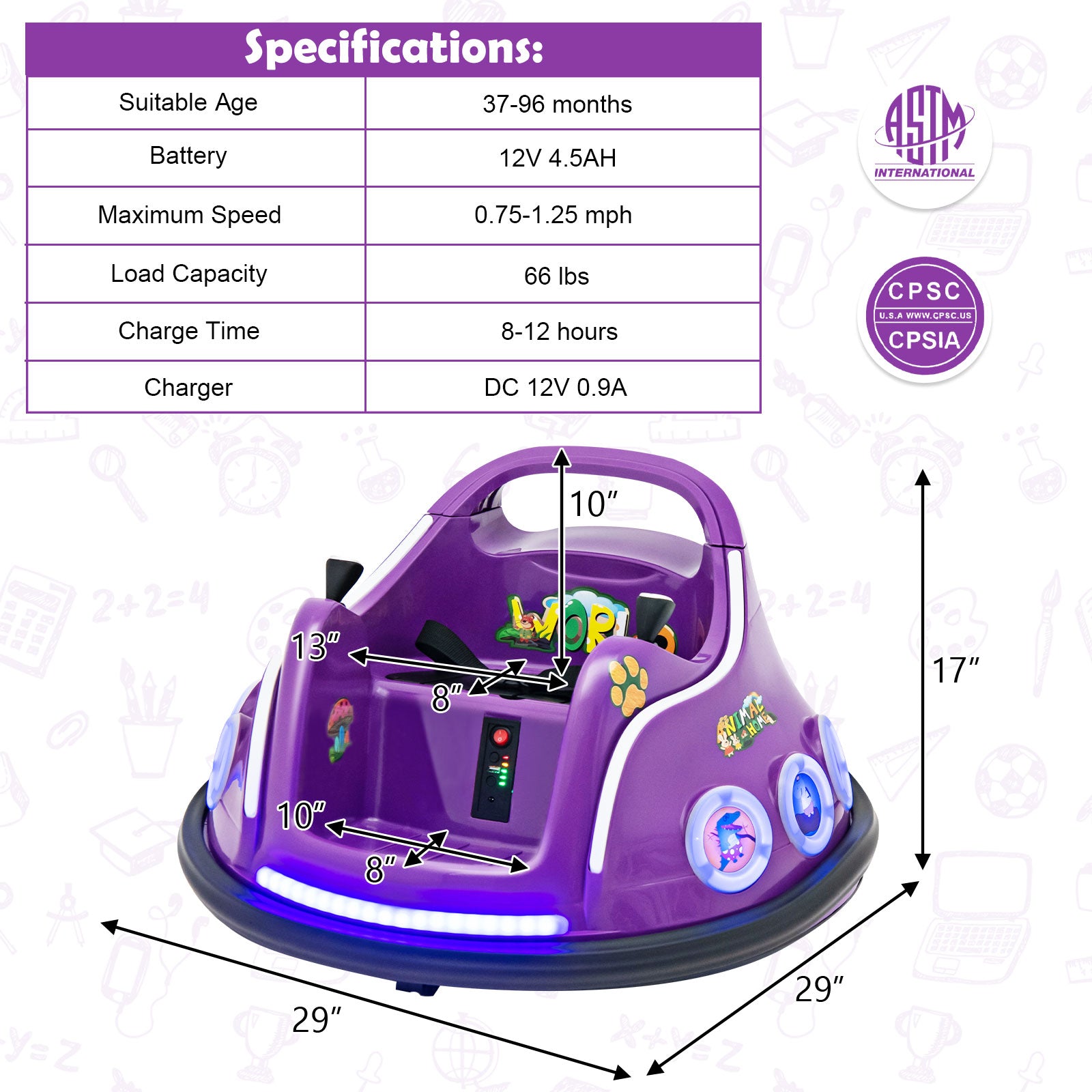 Electric Bumper Car for Kids with Remote Control, LED Lights, and Music