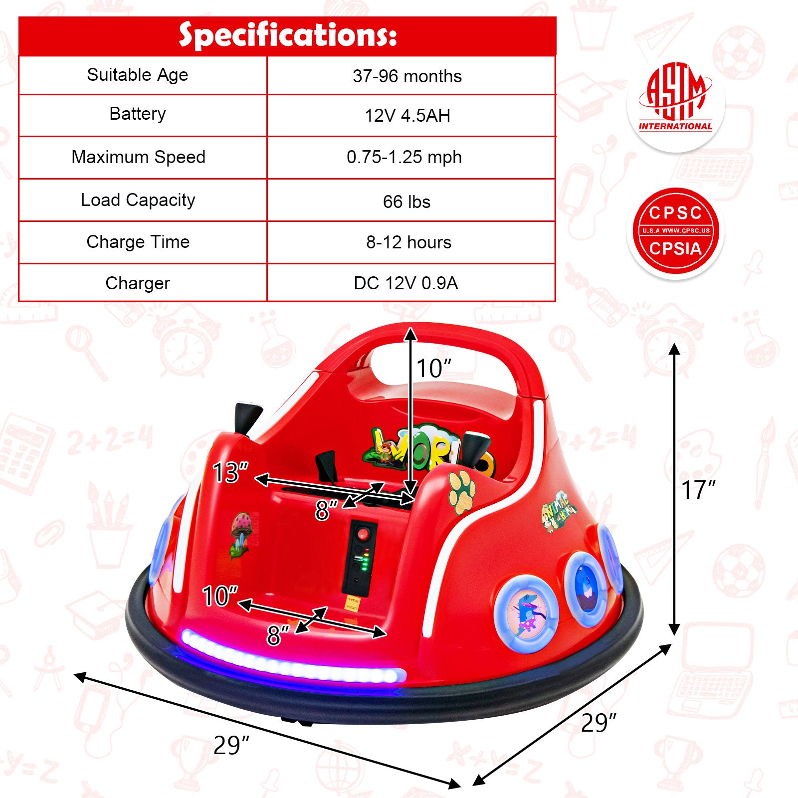Electric Bumper Car for Kids with Remote Control, LED Lights, and Music