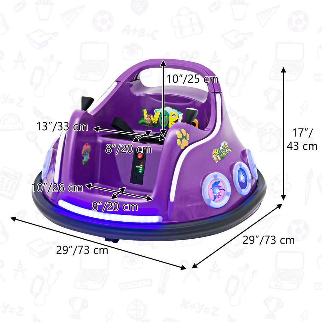 Electric Bumper Car for Kids with Remote Control, LED Lights, and Music - Purple