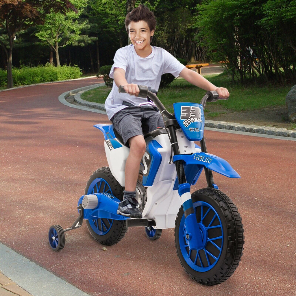 Electric Dirt Bike for Kids with Training Wheels - 12V Off-Road Ride-On Toy