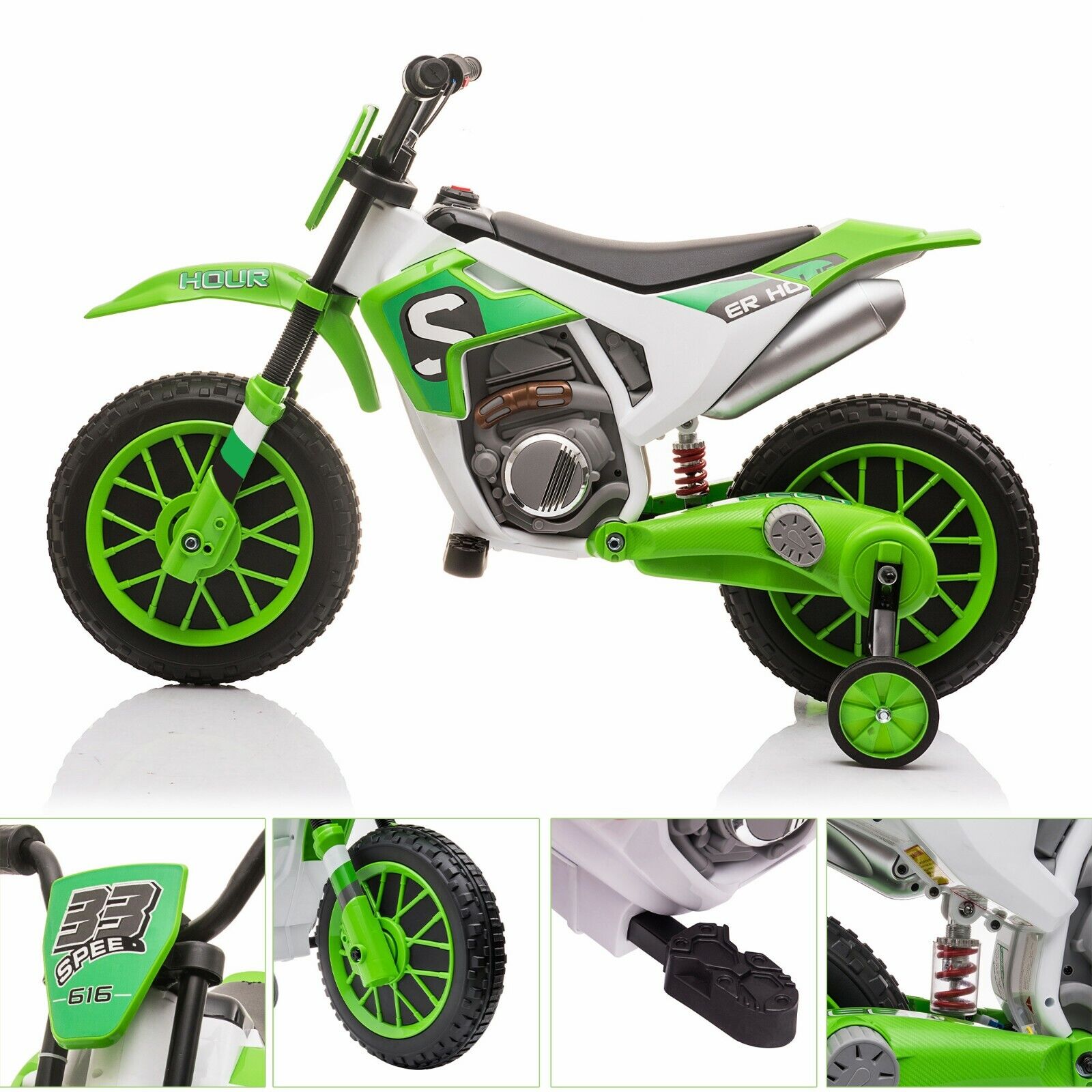 Electric Dirt Bike for Kids with Training Wheels - 12V Off-Road Ride-On Toy