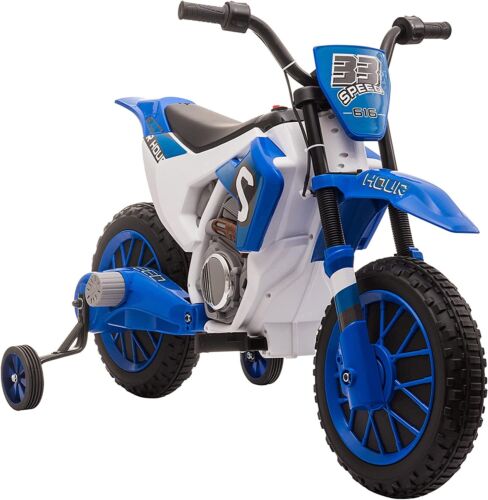 Electric Dirt Bike for Kids with Training Wheels and Rechargeable Battery - Blue