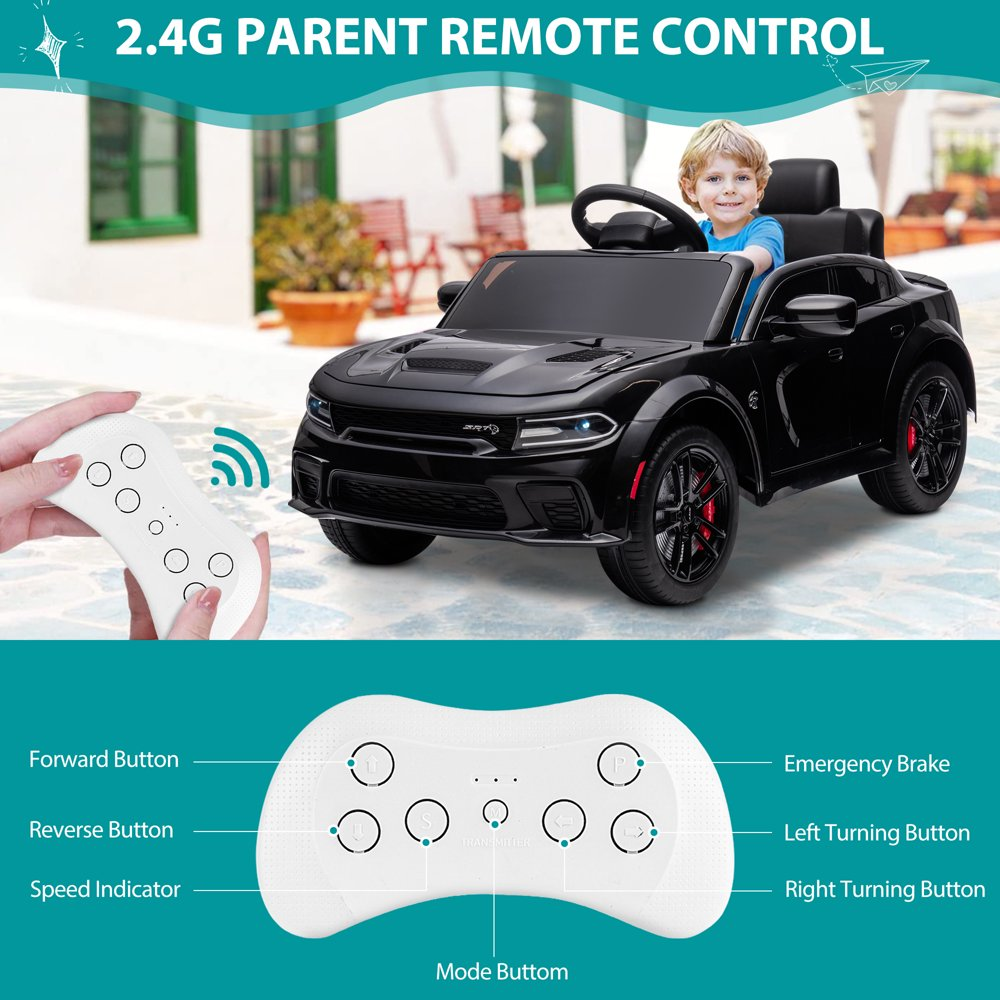 Electric Dodge Charger 12V Ride-On Car with Remote Control for Kids Ages 3-5