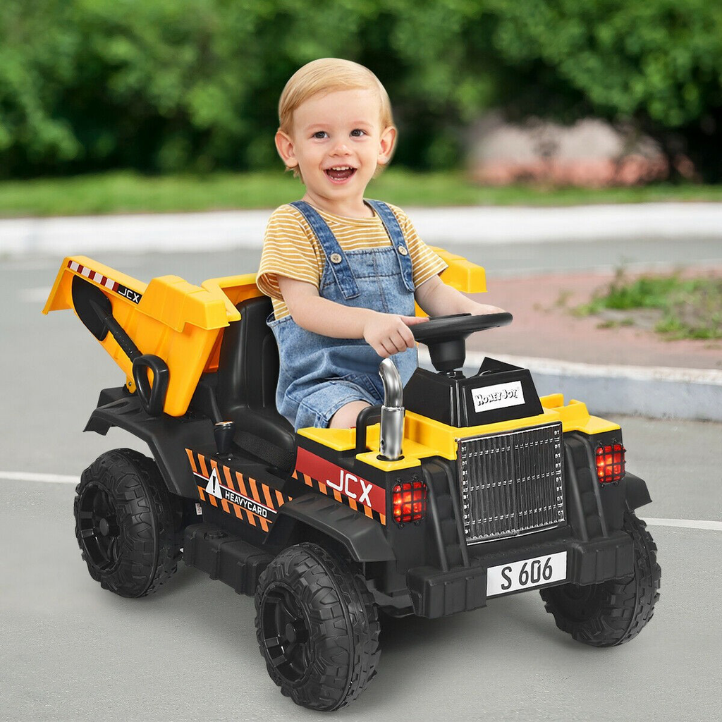 Electric Dump Truck Construction Tractor Toy with 12V Battery and Working Bucket