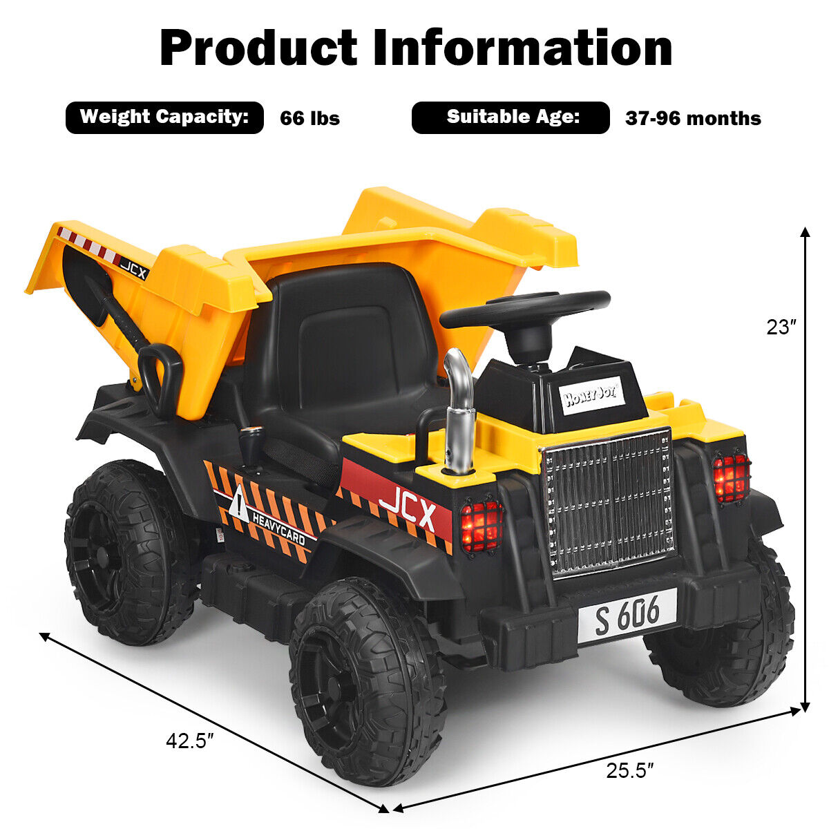 Electric Dump Truck RC Construction Tractor for Kids - 12V Battery Powered with Functional Bucket