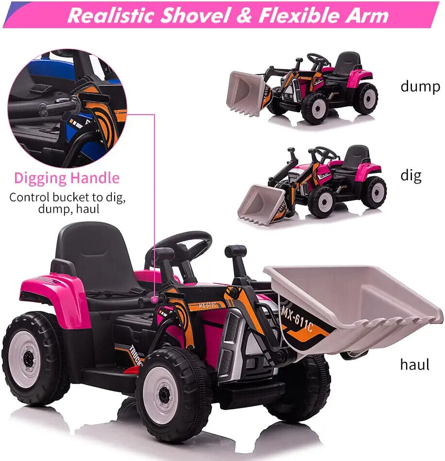 12V Battery-Powered Kids Excavator Ride-On Toy with Music and Headlights - Perfect Xmas Gift!
