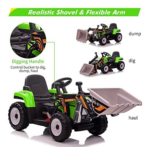 Electric Ride-On Excavator Tractor for Kids with Battery-Powered Digger and LED Lights