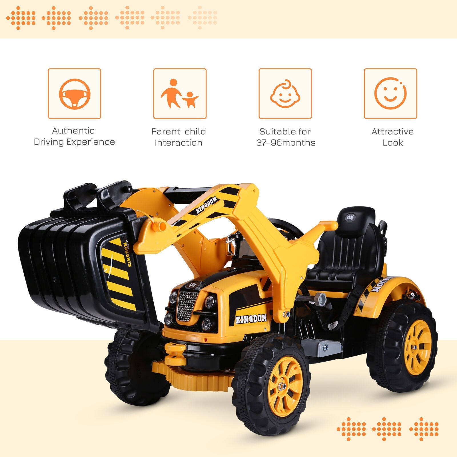 Electric Excavator Digger Ride-On Toy for Kids - 6V Battery Powered Outdoor Play Vehicle