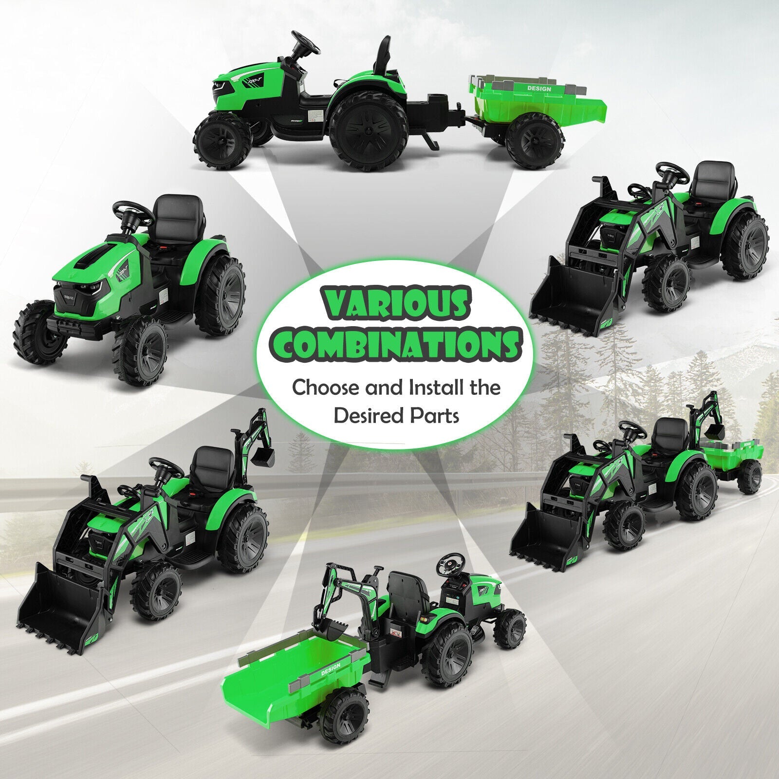 Electric Excavator Ride-On Toy for Kids with 12V Battery and 2 Modes - Green