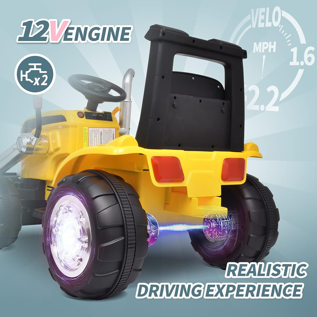 Electric Excavator Tractor Ride-On Car for Kids - 12V Battery Powered Motorized Vehicle