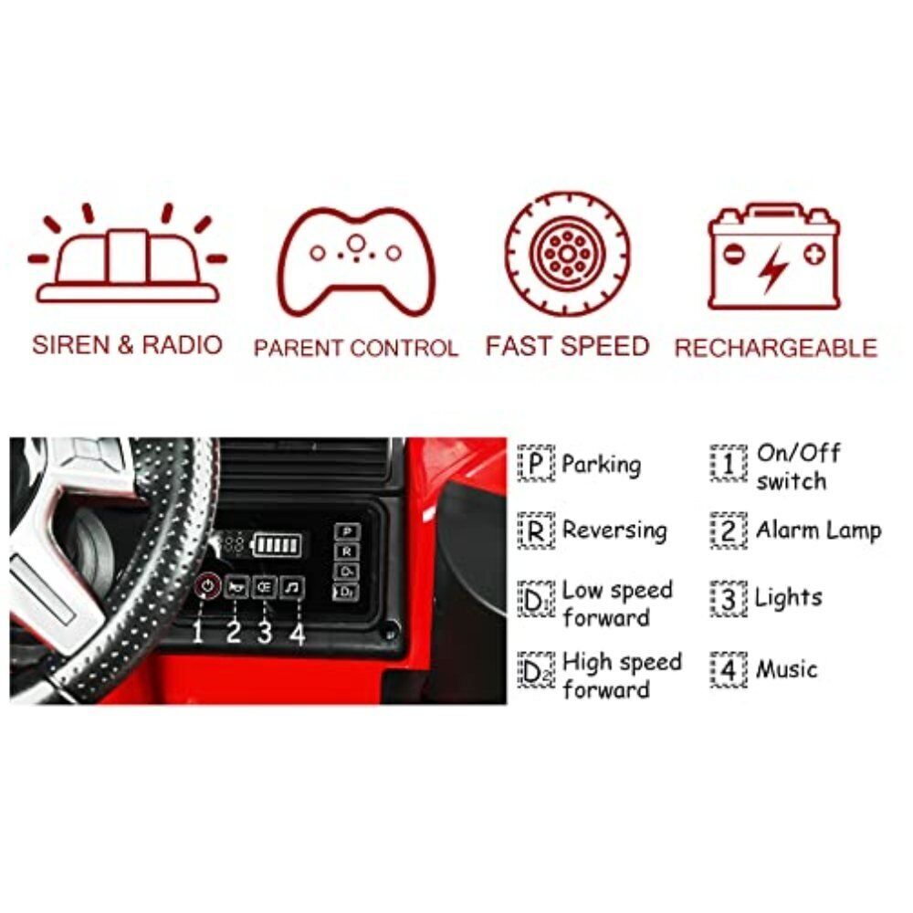 Electric Fire Truck Ride-On for Kids with Remote Control Motorized Power