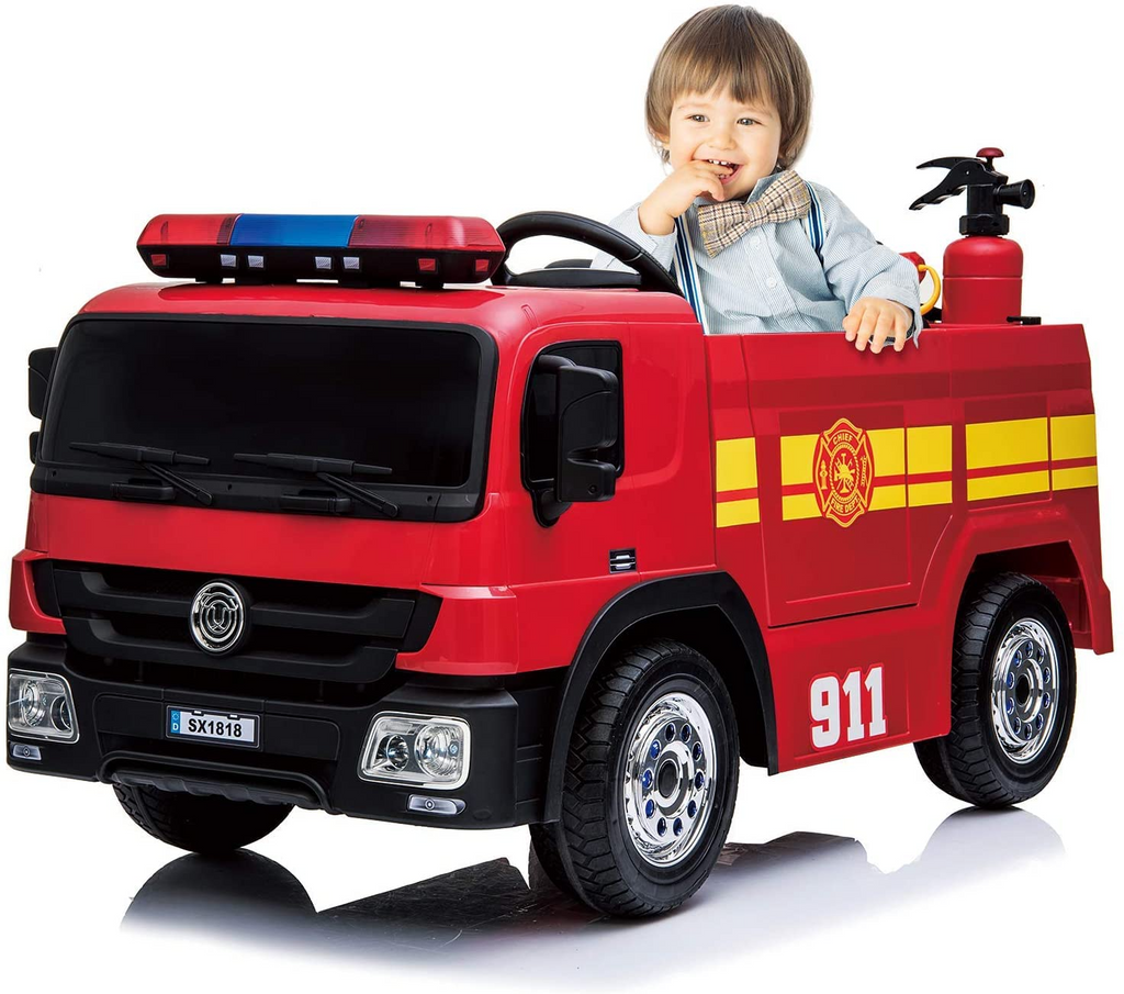Electric Fire Truck Ride-On for Kids with Remote Control Motorized Power