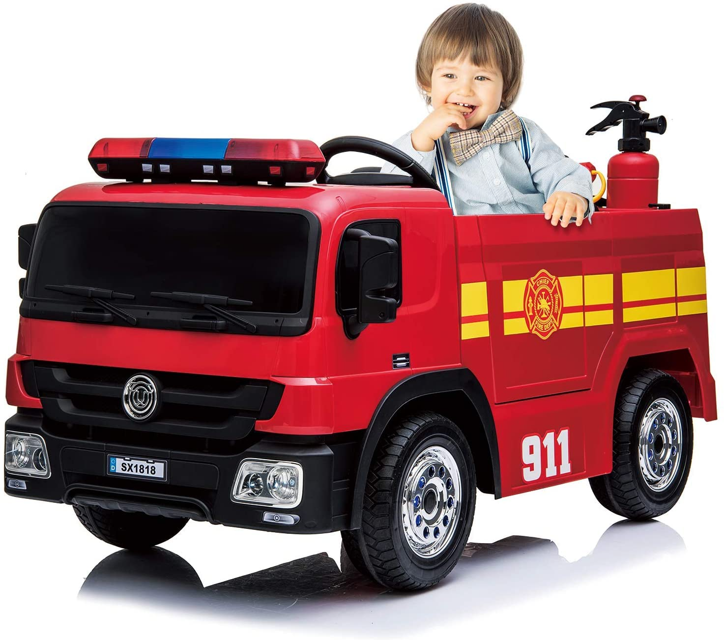 Electric Fire Truck Ride-On for Kids with Remote Control Motorized Power