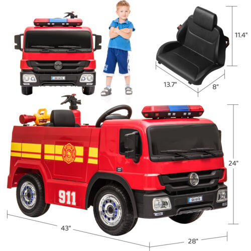 Electric Fire Truck Ride-On Toy for Kids with Remote Control, LED Lights, and MP3 Player - 12V