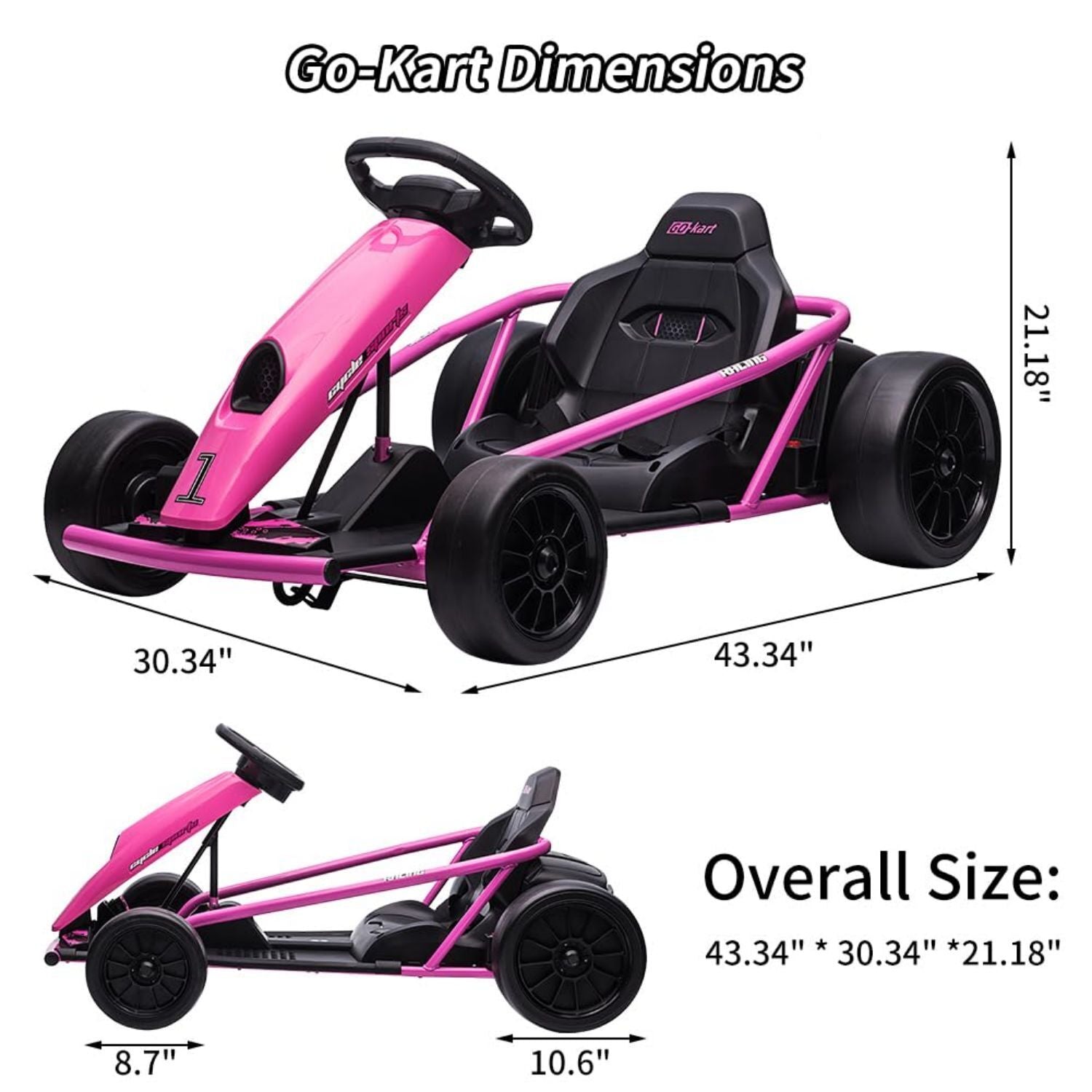 Electric Go Kart for Kids 8-12 Years - 300W*2 Motors, Music, 175LBS Capacity