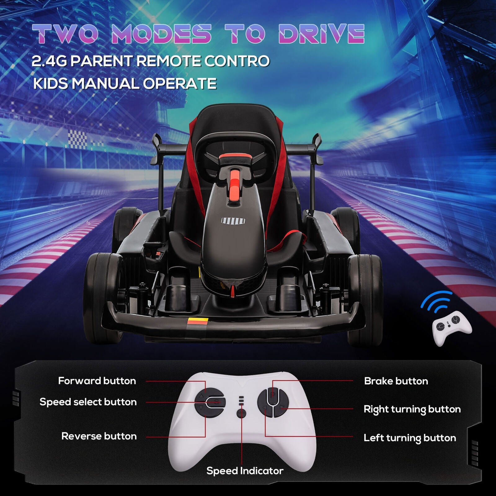 Electric Go Kart for Kids Ages 6-12 with Remote Control and Music Horn