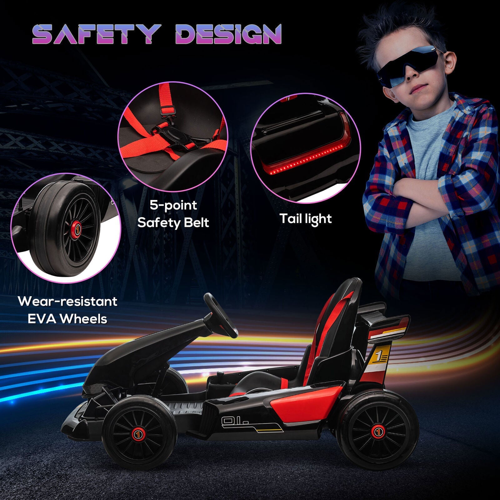 Electric Go Kart for Kids Ages 6-12 with Remote Control and Music Horn
