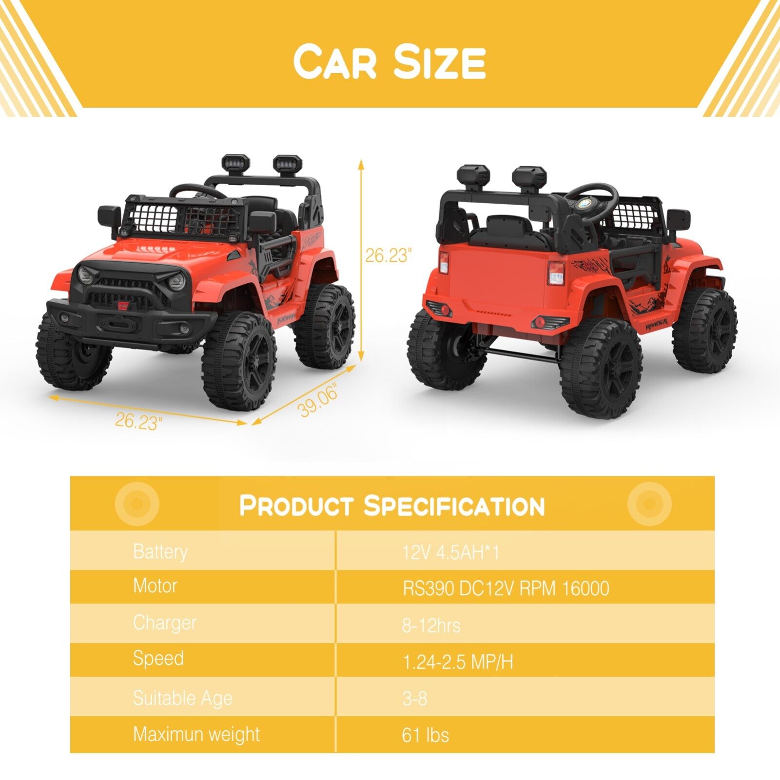 Electric Jeep Ride-On Car for Toddlers with Remote Control - 12V Kids Toy Vehicle