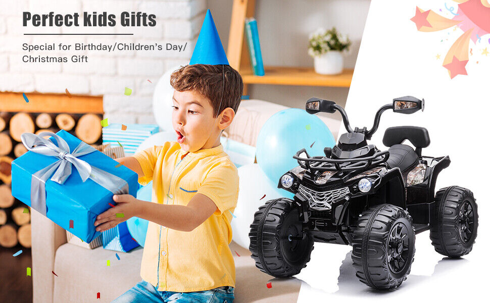 12V Kids Electric Quad 4-Wheeler ATV Toy with LED Lights and 2 Speed Options