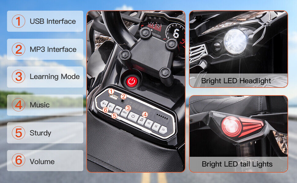 12V Kids Electric Quad 4-Wheeler ATV Toy with LED Lights and 2 Speed Options