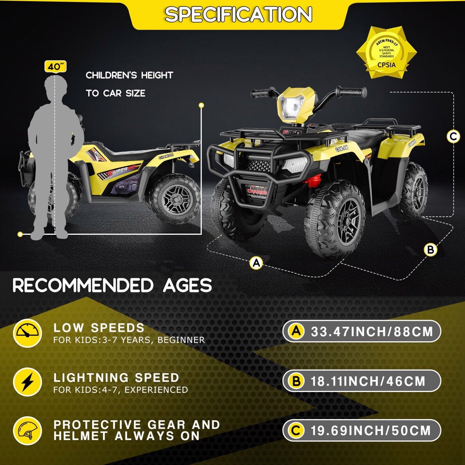 Electric Kids Ride On ATV with Music, LED Lights, and AUX/USB Port - 12V 4-Wheeler Quad