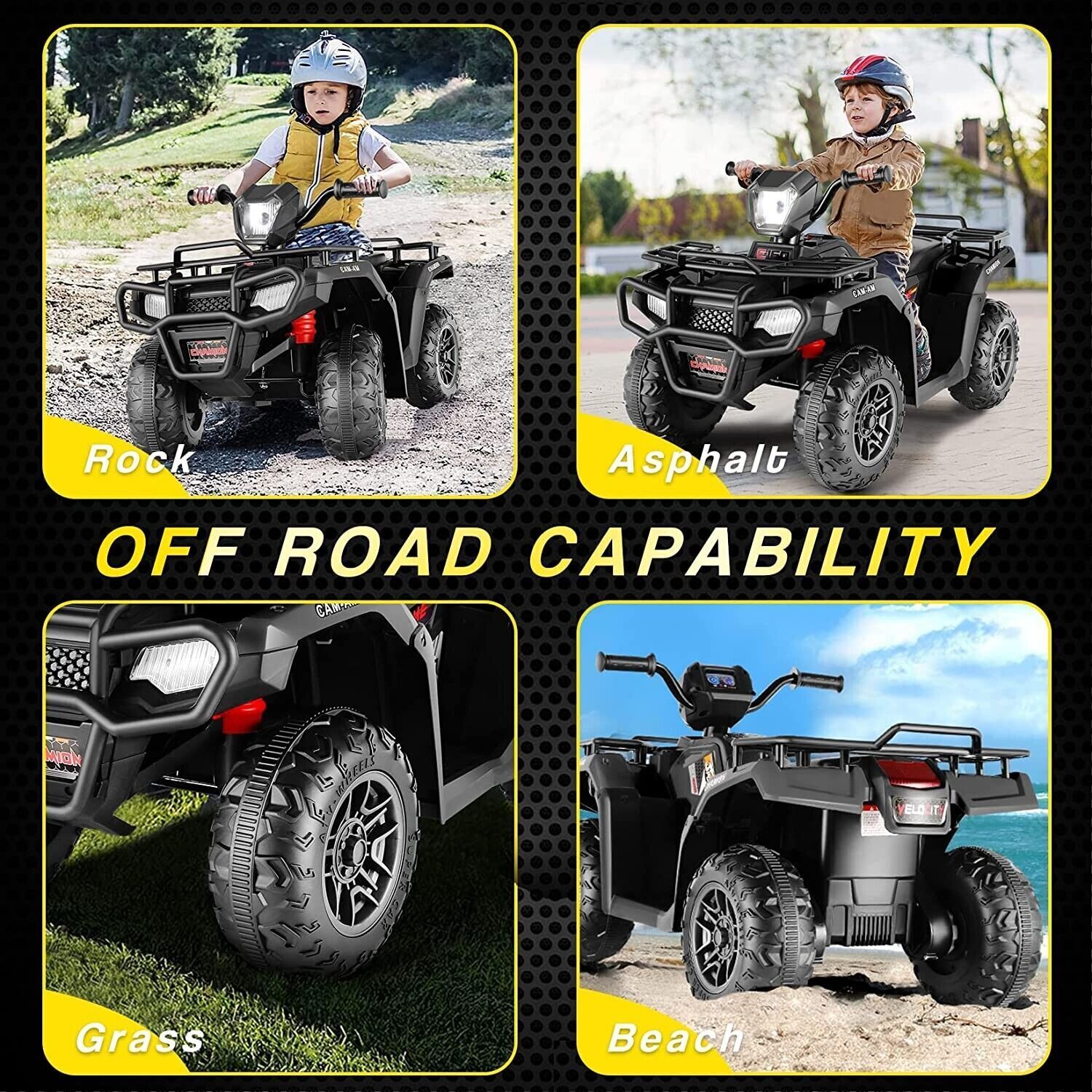 Electric Kids ATV Quad Car with MP3 Player and 4WD Drive in Black