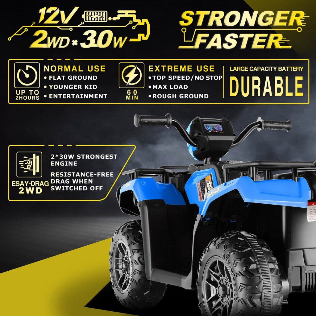 Electric Kids ATV Ride On Car with Music, LED Lights, and USB - Black Quad 4-Wheeler
