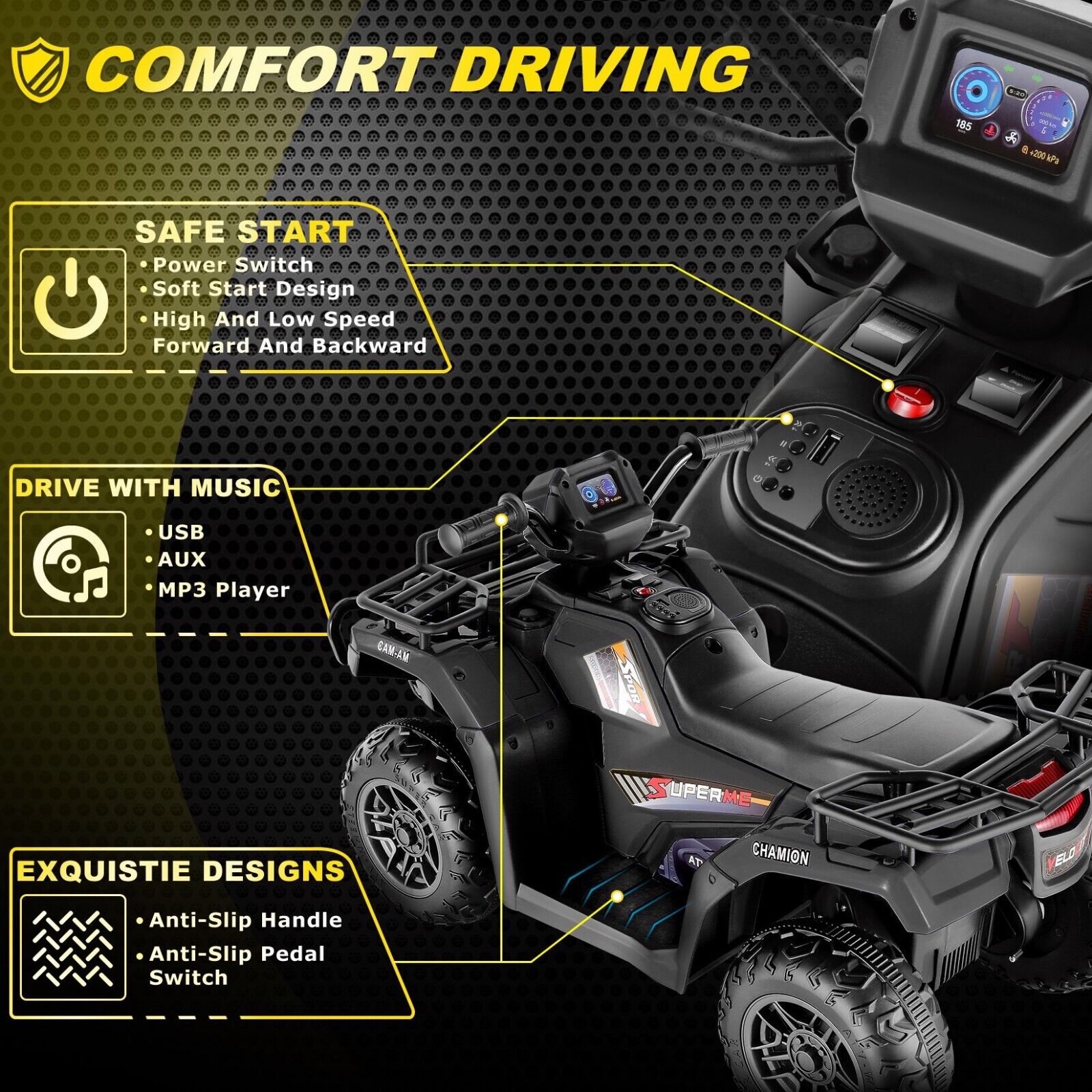 Electric Kids ATV Ride On Car with Music, LED Lights, and USB Charger - 12V 4-Wheeler for Endless Fun!