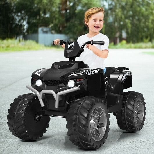 Electric Kids ATV with LED Lights and Treaded Tires - Black