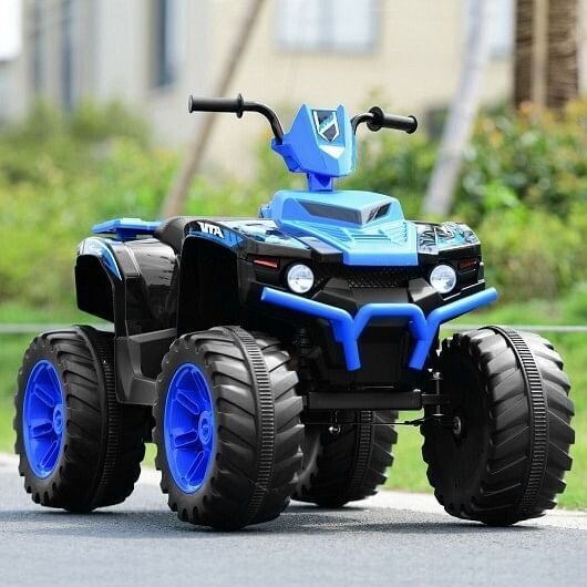 Electric Kids ATV with LED Lights and Treaded Tires - Navy Blue
