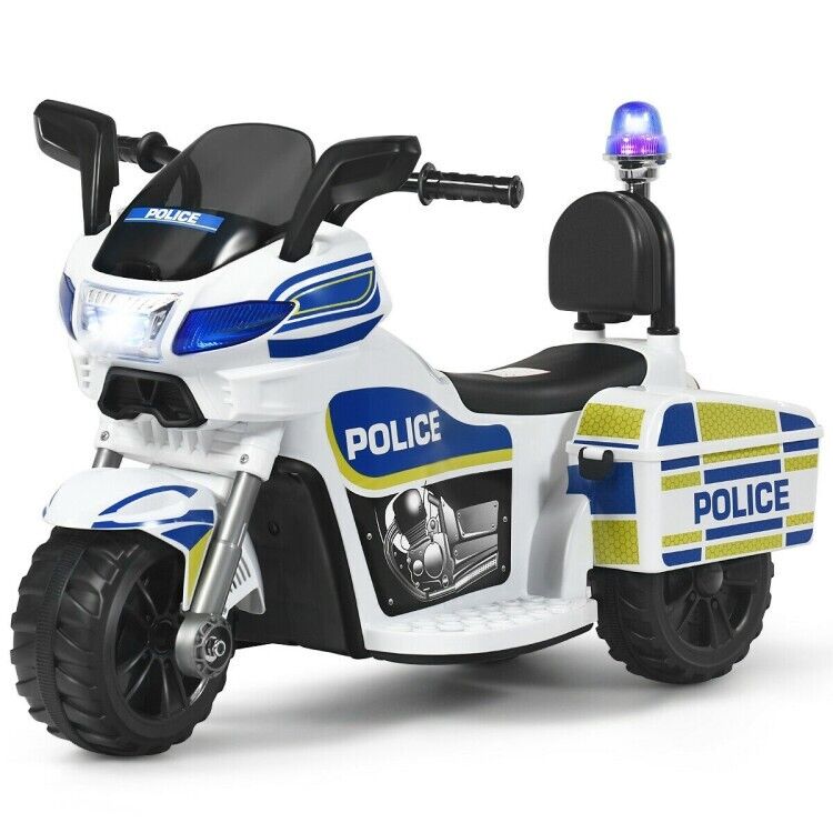 Electric Kids Police Ride On 3 Wheel Motorcycle with MP3 Player - Toddler Car Toy