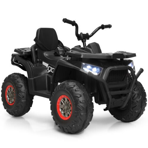 Electric Kids Ride On ATV 4-Wheeler Quad with LED Lights in Black - 12V