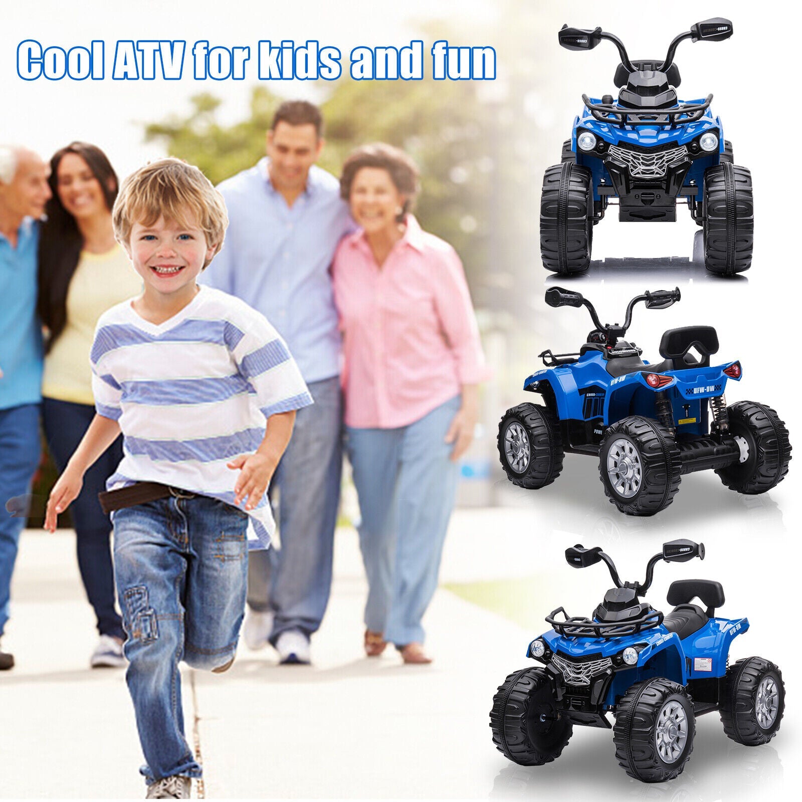 Electric ATV 4-Wheeler Quad Car Toy for Kids - 12V, 2 Speeds, Headlights, MP3 Compatible