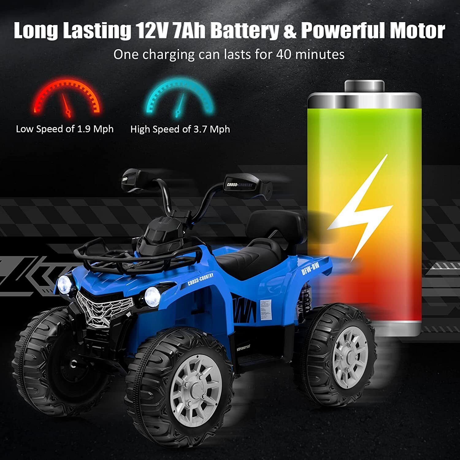 Electric ATV 4-Wheeler Quad Car Toy for Kids - 12V, 2 Speeds, Headlights, MP3 Compatible