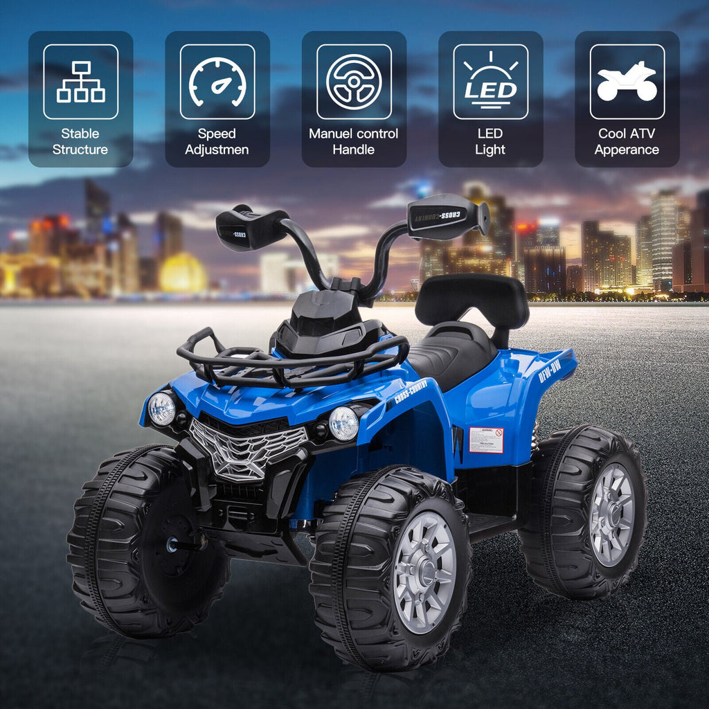 Electric Kids Ride On ATV 4-Wheeler Quad with Music, LED Lights, and USB - Blue