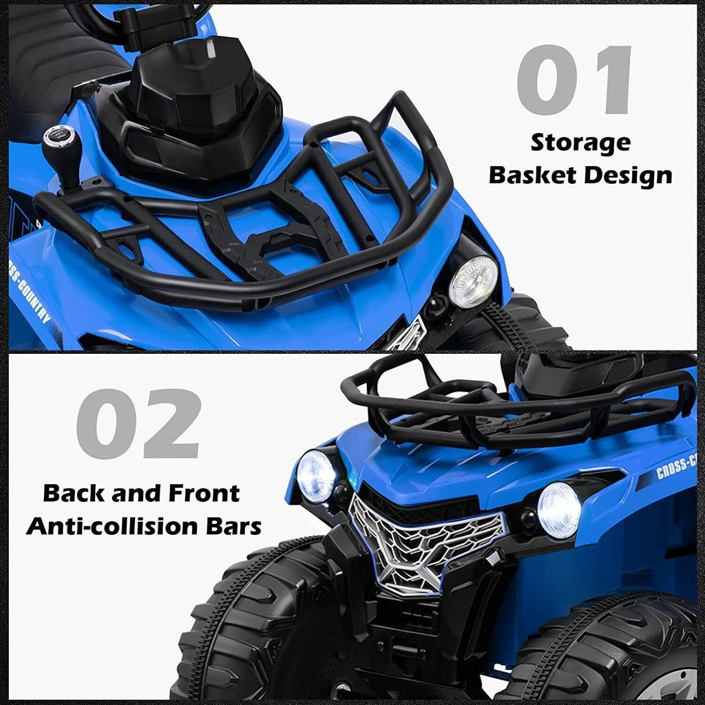 Electric Kids Ride On ATV 4-Wheeler Quad with Music, LED Lights, and USB - Blue