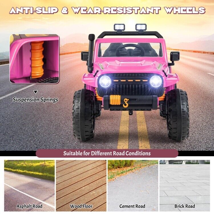 Electric Kids Ride On Car Truck Toy with Parent Remote Control and LED Lights - Pink