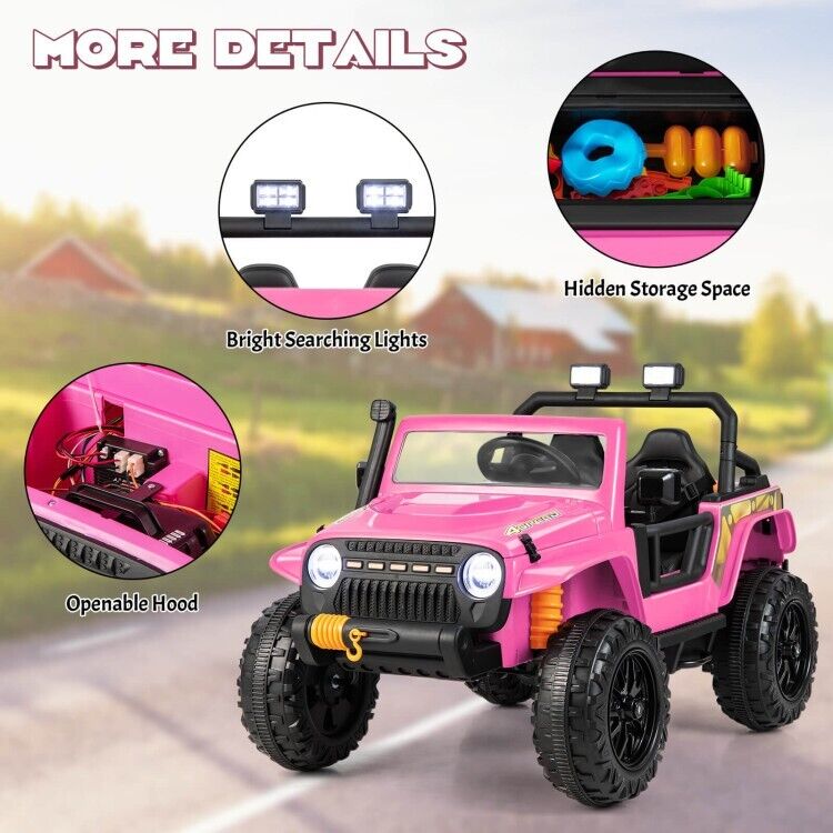 Electric Kids Ride On Car Truck Toy with Parent Remote Control and LED Lights - Pink