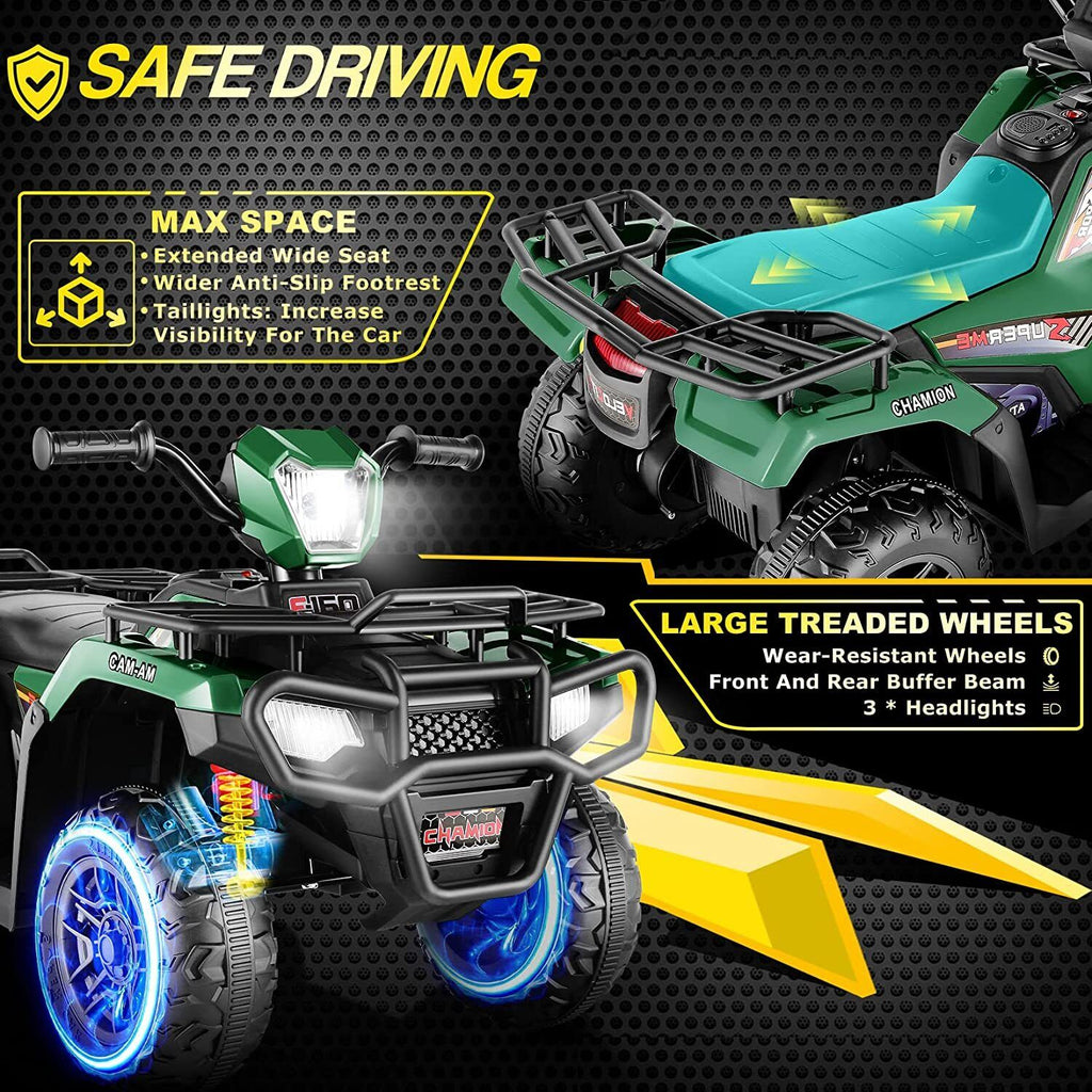 Electric Vehicle with Dual Speed Options, Treaded Tires, and LED Lights - Powered by 12V Battery