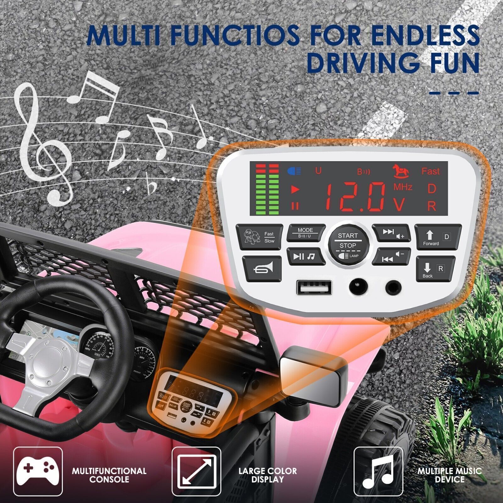 Electric Kids Ride On Car with MP3 Music, Lights, and Remote Control - 12V