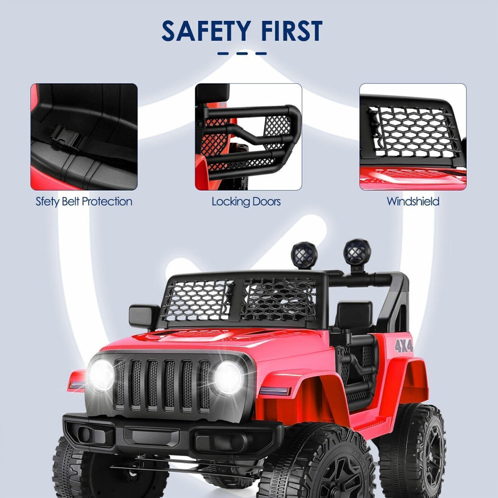 12V Kids Electric Ride On Jeep with Remote Control, 3 Speeds, LED Lights, and MP3 Player