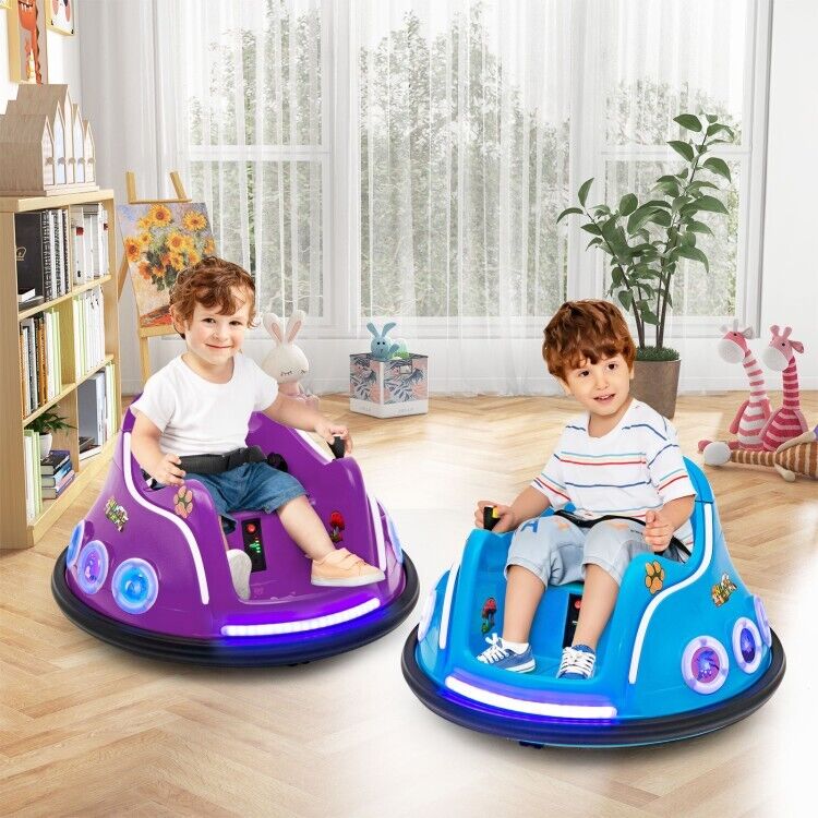 Electric Kids Ride-On Car with Remote Control and Flashing LED Lights - Purple