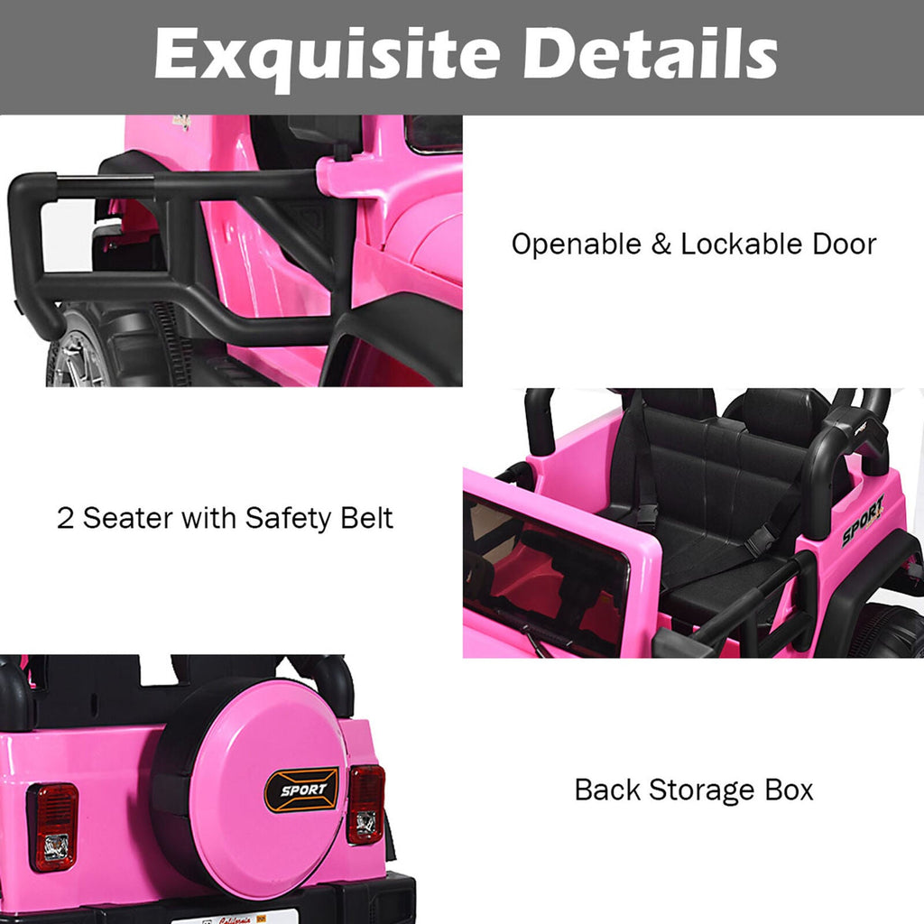 Electric Kids Ride On Car with Remote Control and Music - Pink with Storage Box