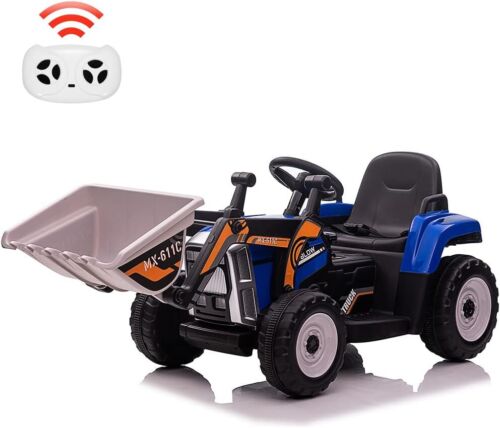 Electric Kids Ride-On Excavator Toy with Remote Control and Lights - Blue