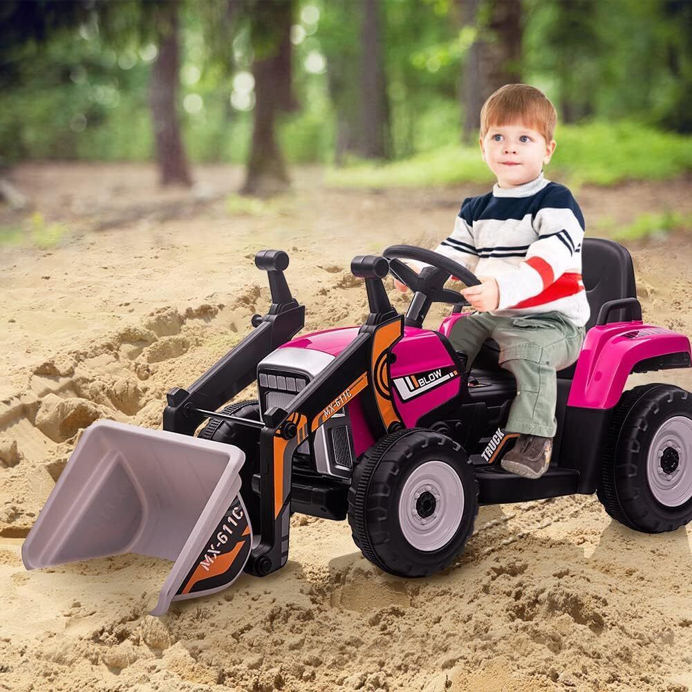 Electric Kids Ride-On Excavator with Remote Control - Rose Red