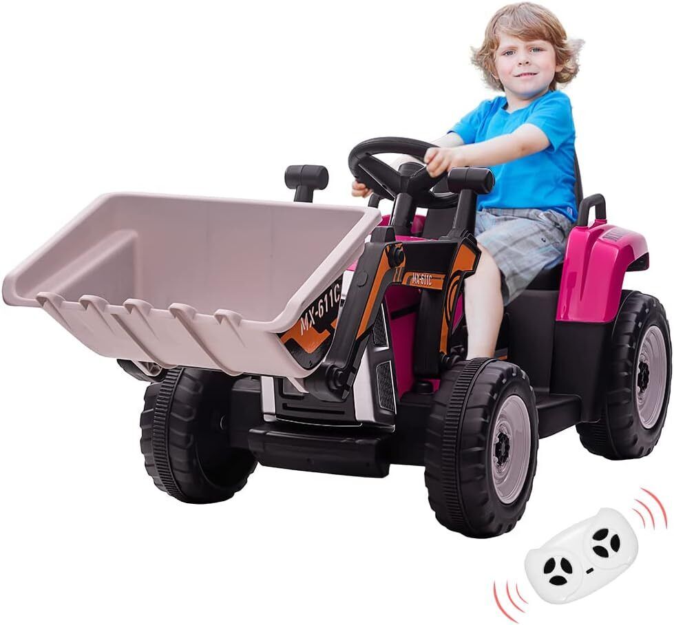 Electric Kids Ride-On Excavator with Remote Control - Rose Red
