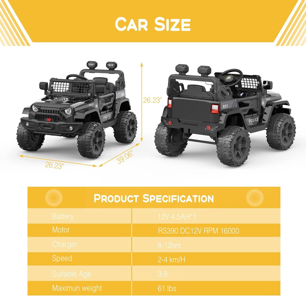 Electric Kids Ride-On Jeep SUV with 2 Speeds, Remote Control, LED Lights, and Music